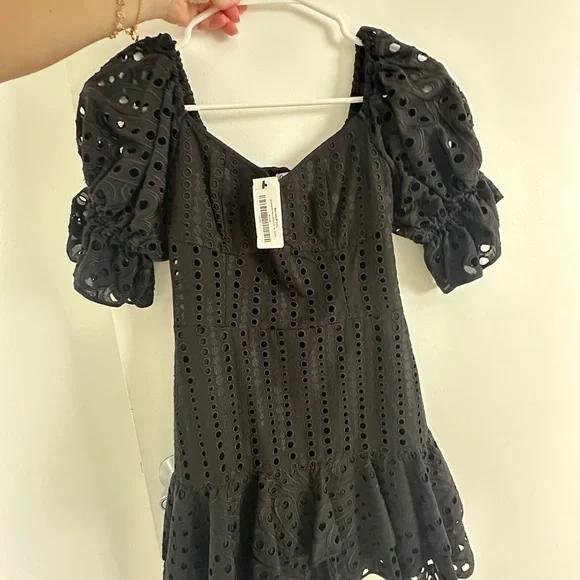 Charo Ruiz Black Eyelet Mini Dress